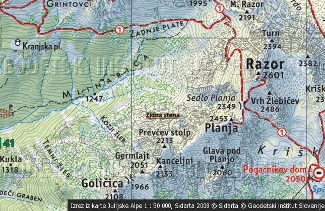 Planja (2453 m), Zidna stena (okrog 2030 m)